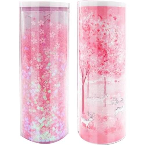 NBX Pencil Case for Boy Girl Stationery Box Quicksand Translucent Creative Multifunction Cylindrical Pencil Case School -Pink