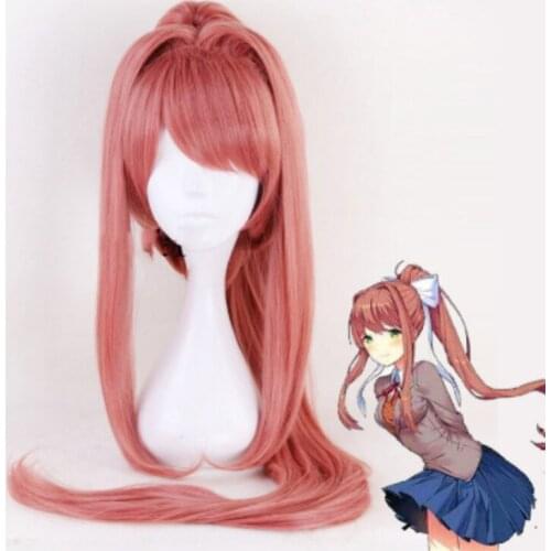 Doki Doki Literature Club! Monika Wigs DDLC 95cm Long Heat Resistant Synthetic Hair Perucas Cosplay Wig + Wig Cap