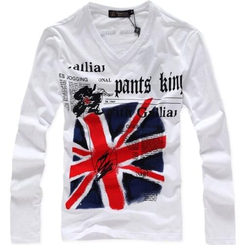 Spring Autumn Period Long Sleeve Cultivate Ones Morality Mens T-shirt Sets V-neck Solid Cotton spandex T Shirt Men white