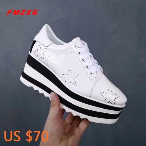 FMZXG Hot Stars Women Wedge Shoes Platform Genuine Leather Casual Fashion Flats Shoe Spring/Autumn Square Toe brand Woman Shoes