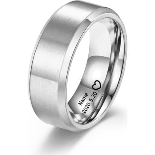Custom Engraving 8MM Brush Band Ring Stainless Steel DIY Rings For Woman Men Wedding Anniversary Bridthday Gift