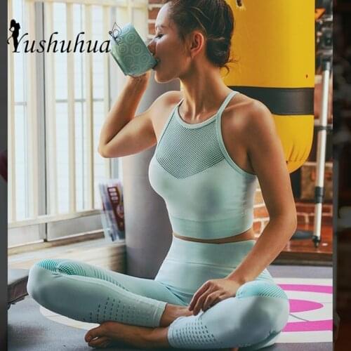 2PCS/Set Seamless Fitness Women Yoga Suit High Stretchy Workout Sport Set Breathable High Waist Sports Suit Sexy Gym Running Set
