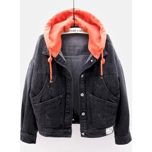 2021 Spring Autumn New Womens Cowgirl Coat Loose Korean Men Long Sleeve Hooded Jacket Big Pocket Top Couple Outfit Jean Jacket