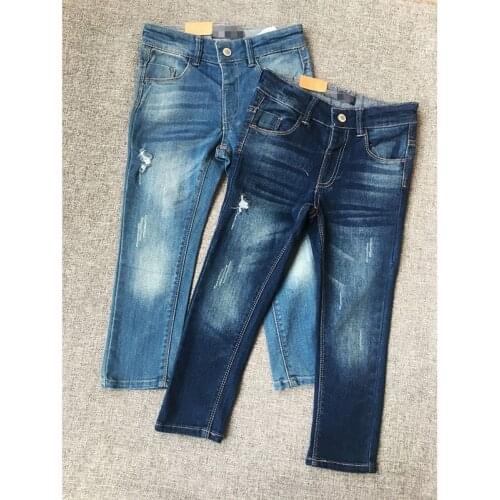 Small Li Jia Pure Original Small And Medium Virgin Boy Girl 2-8 Year Wash Wear White Hole Joker Leisure Time Jeans Trousers