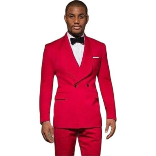 Fashion Red Double-Breasted Mens Evening Dress Toast Suit Prom Party Clothing Handsome Groom Tuxedos (Jacket+Pants+Tie) W:512