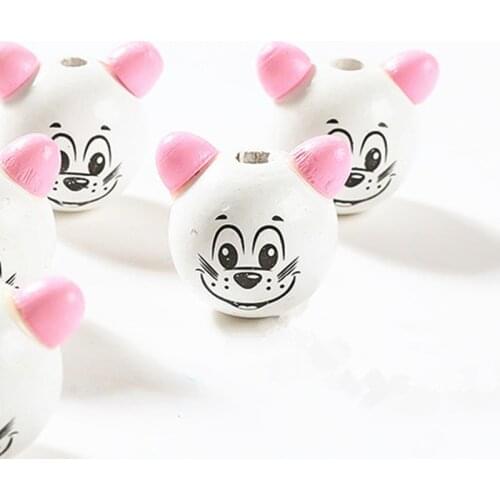Vogue DIY 5PCS 3D Cartoon Pink Ear Lovely Wooden Smiling Mouse Beads for Kids Jewelry Making DIY Natural Spacer Wooden Charms