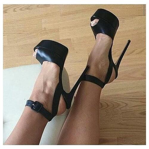 Moraima Snc Hot Selling Peep Toe Platform Pumps Woman Ankle Strap Thin Heels Sexy Sandal Super High Cutouts Gladiator Shoes