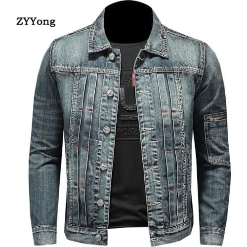 Spring New Jeans Jacket For Men Style Bomber Aviator Motorcycle Denim Casual Lapel Slim Fashion Streetwear Cowboy Outwear