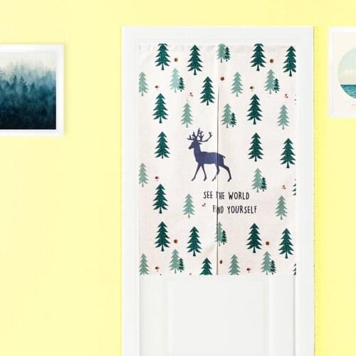 Nordic Forest Tree Cartoon Deer Pattern Linen Door Curtain Study Bedroom Home Decor Tapestry Kitchen Curtain