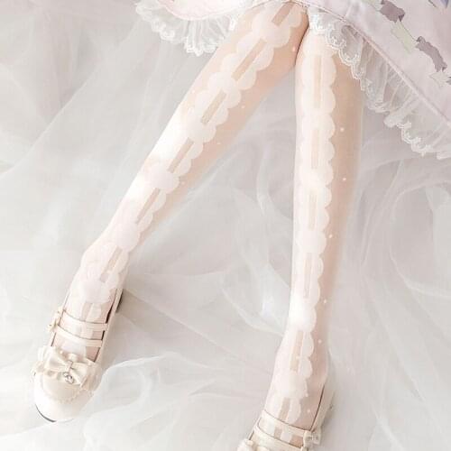 Drop Silk Ribbon Lolita Socks Glass Silk Thin Stockings Over knee Socks Lolita Sweet White Thigh Socks College style Cosplay