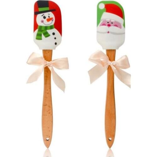 100pcs Christmas Design Food Non-Stick Cake Butter Knife Spatula Wooden Handle Silicone Scraper Kitchen Baking Tools ZA5208