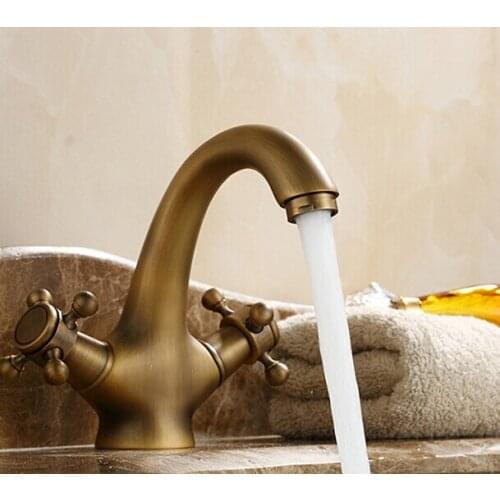 Wholesale High Quality Bathroom Basin Antique Brass Faucets Double Handle Faucet Crane Mixer Tap AF1036