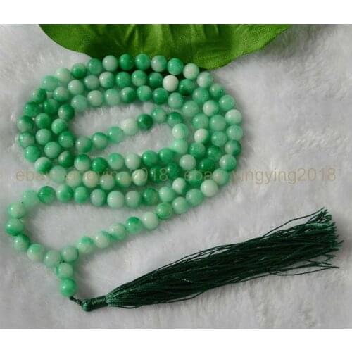 Genuine 8mm Natural Green Jade Tibet Buddhist 108 Prayer Beads Mala Necklace