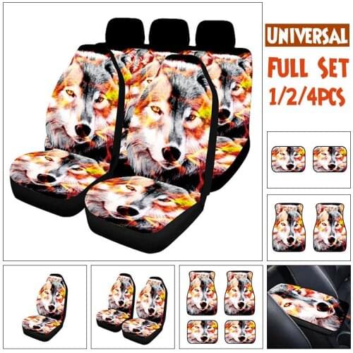 Full Set Flame Wolf Printed Car Seat Covers Floor Mats Armrest/Front /Rear Seat Pad 7 Choices For Peugeot 206 207 307 308 2008