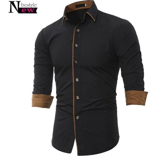 Newbestyle Soft Slim Fit Men Shirts Male Long Sleeve Patchwork Cotton Shirts Fashion Mens Casual Social Business Dress Shirts