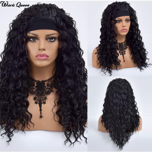 Headband Nutural Long Black Water Wave Synthetic Wigs For Black Women Heat Resistant Fiber Glueless Black Wig