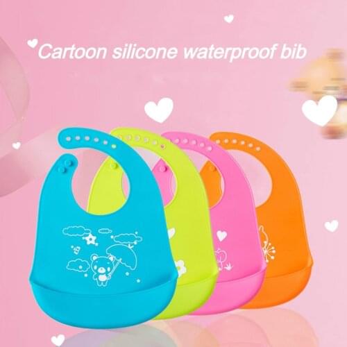 Baby eating waterproof bib, super soft silicone bib for children, anti-dirty artifact for childrens saliva pocket, cartoon sili