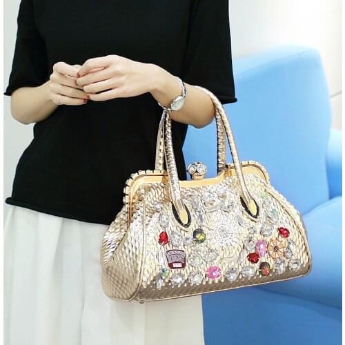 Fashion Women color diamond bag with diamond clip with drill handbags rhinestone female evening bag oblique shoulder bags lock