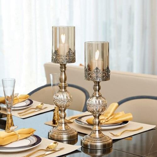 Europea style luxury metal crystal glass candlestick ornaments candlelight dinner bedroom living room candlestick house ornament