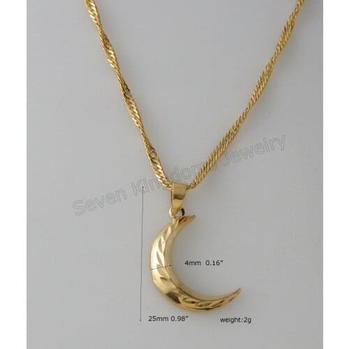 GREAT DESIGN CARVED Moon YELLOW GOLD OVERLAY 18" NECKLACE& VIVID MOON PENDANT WIDTH 4MM 0.16" IT HANGS 25MM 0.98" Great Gifts