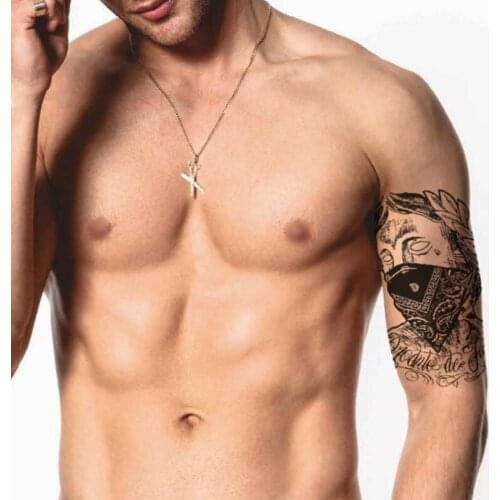 Sketch Masked Totem Waterproof Temporary Tattoo Stickers English Letters Large Size Body Art Fake Tatto Flash Tatoos Arm for Men