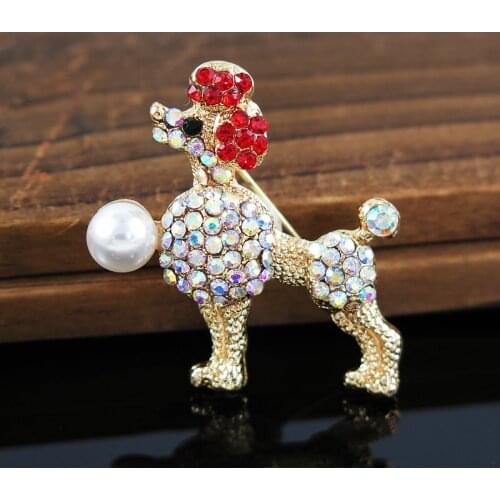 TianBo Lovely Poodle Dog Brooches Pins Crystal Hat Accessories Scarf Clip Butterfly knot Brooches For Women Wedding Pins