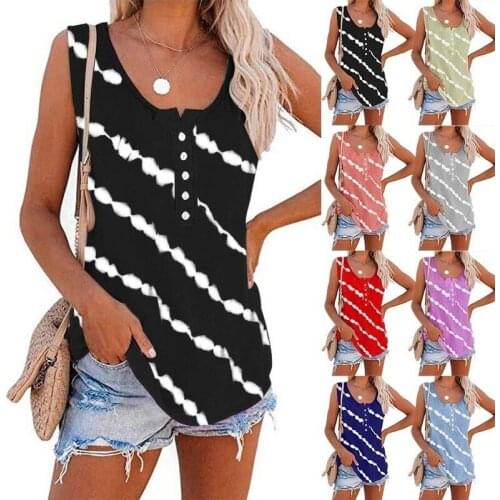Woman tshirts Sleeveless tie-dye Stripe printing clasp Tank top female harajuku vest T-shirt women Clothes