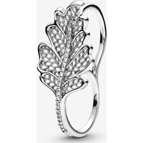 Oak Leaf Double Ring 925 Sterling Silver Women Rings Jewelry 2019 New Arrival Autumn Rings for Women Clear CZ Crystal Girl Ring