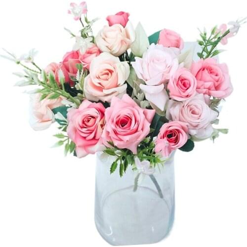 1 bunch of artificial flowers 8 small horns rose autumn silk fake flowers DIY living room family garden wedding decoration