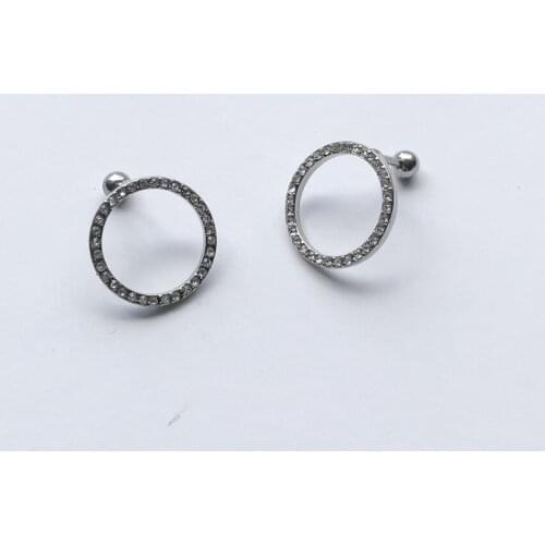 1pc Korean Sweet Romantic Simple Stainless Steel Earrings Inlaid with Zircon Circle Fashion Charm Lady Earrings Jewelry
