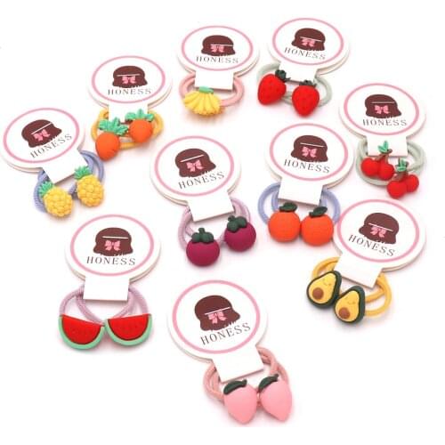 2PCS Cartoon Cute Korean Fruits Vegetables Girls Elastic Hair Bands Ponytail Holder Scrunchies Hair Tie Rope Baby Accessories
