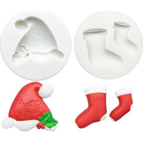 2pcs Christmas Hat Stocking Silicone Cake Baking Mold Resin Tools Sugarcraft Chocolate Cupcake Fondant Decorating Tools