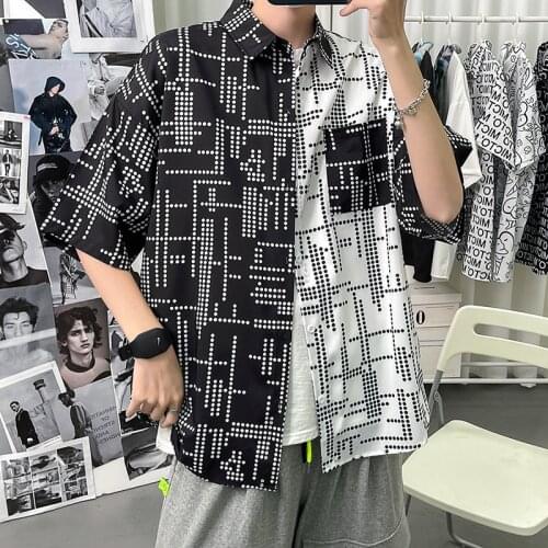 2021 summer new Hong Kong style large-size short-sleeved M-3XL mens and womens spliced shirt fashion all-match mens shirts