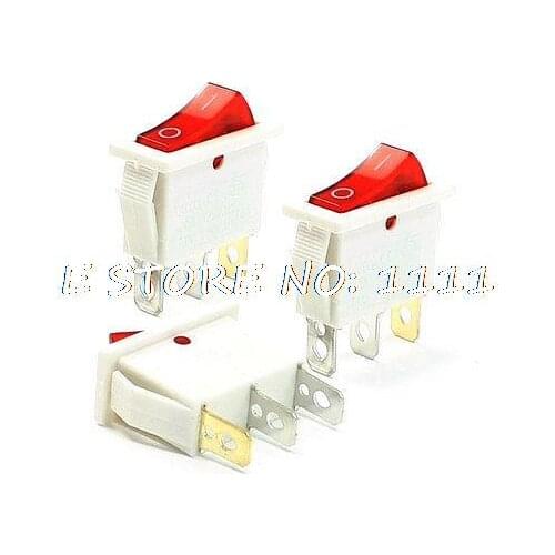 3 Pcs 3P Red Light SPST 2 Position I/O ON/OFF Rocker Switch 16A/250V 20A/125V AC