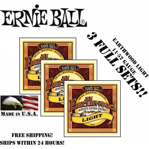 3 Packs! Original Ernie Ball 2004 Earthwood 80/20 Bronze Light Acoustic Guitar Strings Bronze Acoustic Set, .011 - .052