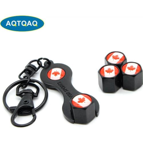 5Pcs/Set Canada Flag Style Anti-theft Car Wheel Air Tire Valves Tire Valve Caps Stem with Wrench Keychain Ring Spanner New