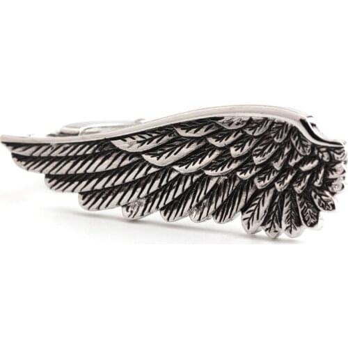 Angel wings men black tie clip