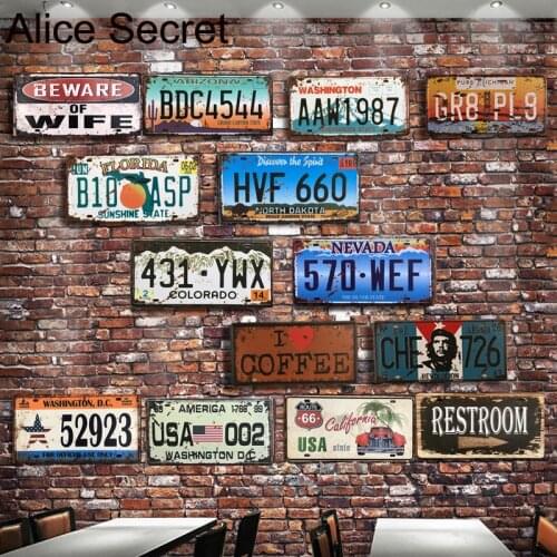 Car No. Metal Tin sign Decor USA Metal Plates Bar Wall art Route 66 metal Signs Bar Hotel Garage Coffee Pub Tin sign 15x30cm
