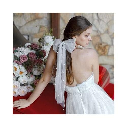 White Short Pearls Veils Small fresh Wedding Bow Hair Accessories for Bridal Birdcage Simple Net Veil Charming