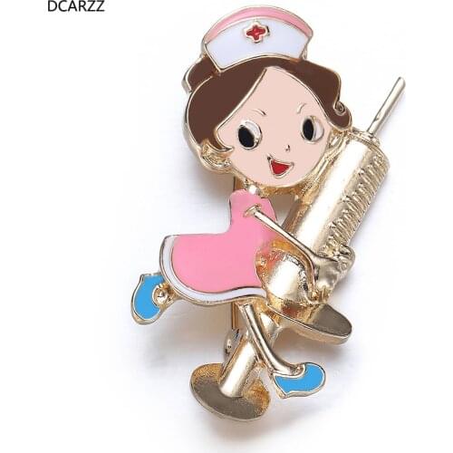 DCARZZ Nurse Pins Brooches Medical Trendy Jewelry Gold Enamel Cartoon Lapel Pin Metal Nurse Doctors Gift Woman Accessories