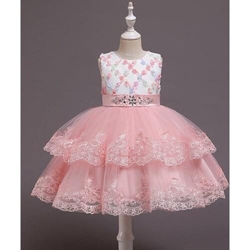Vestidos Flower Lace Embroidery Wedding Baby Girls Dress childrens Clothing Tutu birthday Party Girls Princess Kids Dress
