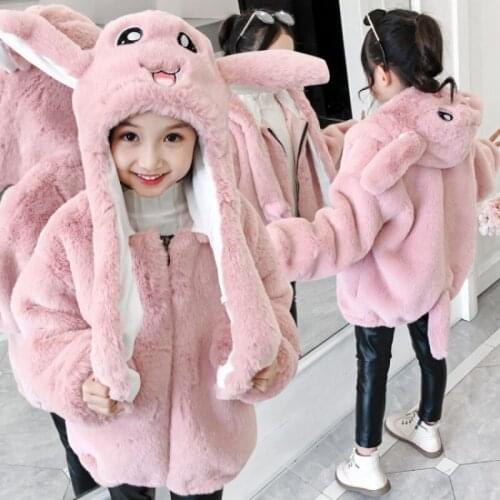 Childrens Clothing Autumn Winter Girls Cute Faux Fur Jackets Big Size Cotton-Padded Coat for Girls Granulate Wool Baby Clothes