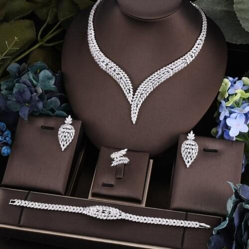 Janekelly Hotsale African 4pcs Bridal Jewelry Sets New Fashion Dubai Jewelry Set For Women Wedding Party Accessories Design