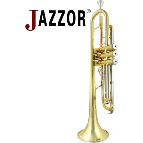 JAZZOR JBTR-601 professional B flat trumpet advanced high quality gold lacquer with mouthpiece case wind instruments