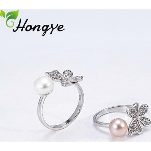 Hongye Designer Adjustable Rings for Girls White/Purple Pearl Zircon Butterfly Women Accessories Silver 925 Female Jewelry