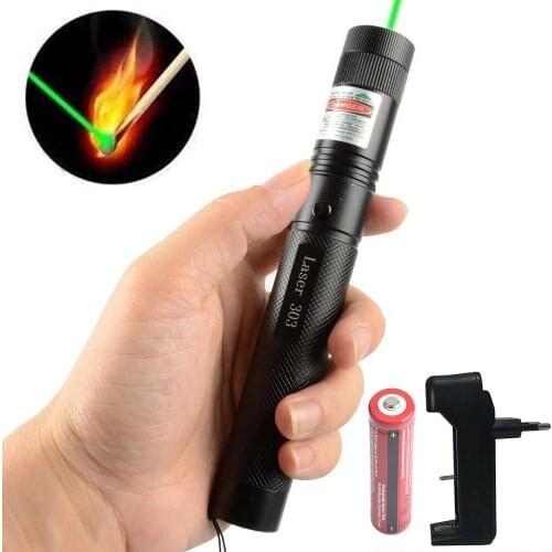 High-power laser 8000m far-radiation green laser sight 5 milliwatt adjustable focus laser 303 + charger + 18650 battery pack
