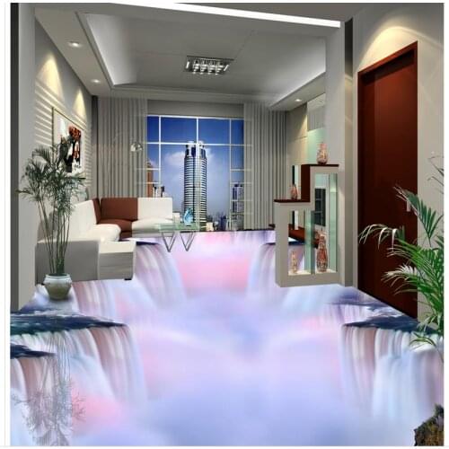Non-slip waterproof self-adhesive PVC Wallpaper Waterfall flowing 3D floor murals Modern Floor painting