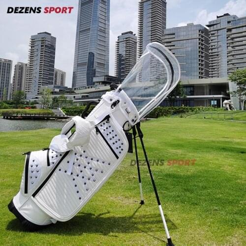 New womens fashion white pink double shoulder strap golf bag PU waterproof ANEW golf stand bag with Two caps