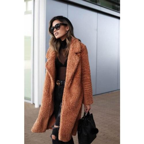 2021 new womens autumn and winter long suit collar coat womens fashion casual granular velvet coat