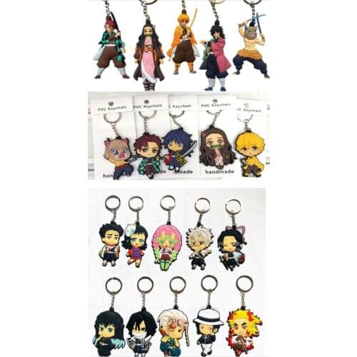 New 20 pcs Cartoon Mix Kimetsu no Yaiba PVC Double Sided Keychain Mini Figure Pendants Charms Collection Toy Key Ring 6-8cm C-5